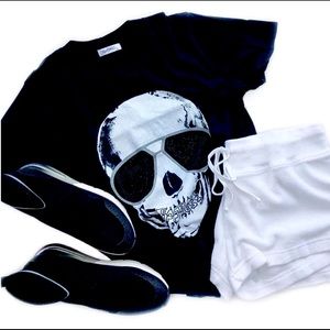 LaurenMoshi Black Skull Rhinestone Top - Size Small